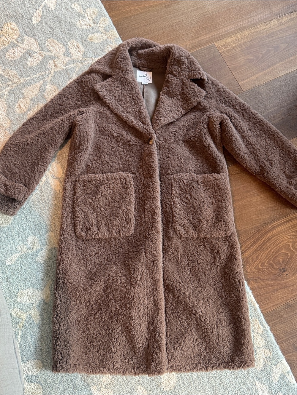 Sam Edelman Brown Teddy Long Coat with Patch Pockets
